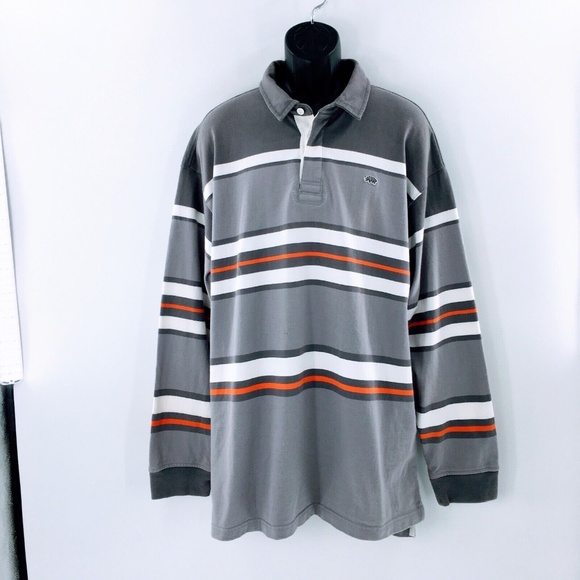 Eckko Unltd Other - Vtg Ecko Unltd Rugby Shirt Grey Striped Heavy Cotton Long Sleeve Rino Logo Sz 3X